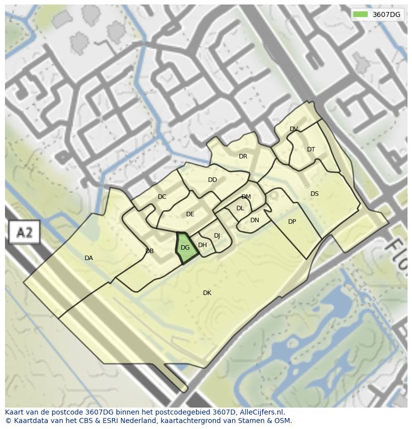 Afbeelding van het postcodegebied 3607 DG op de kaart.