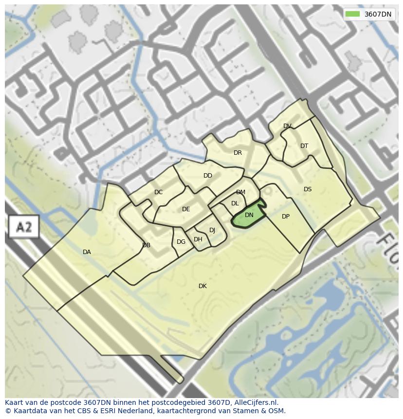 Afbeelding van het postcodegebied 3607 DN op de kaart.