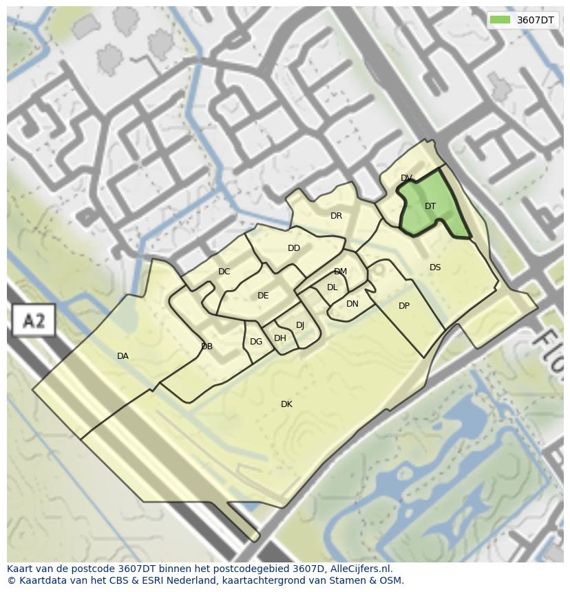 Afbeelding van het postcodegebied 3607 DT op de kaart.