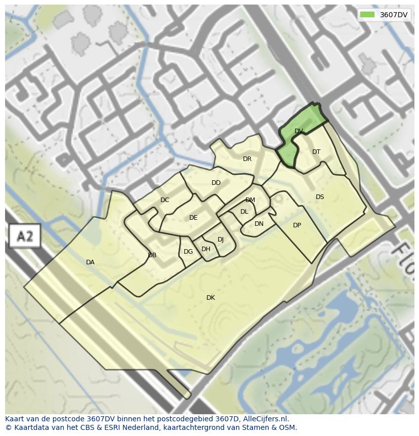 Afbeelding van het postcodegebied 3607 DV op de kaart.