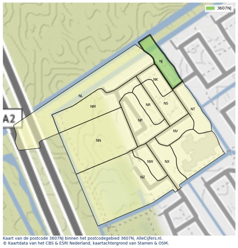 Afbeelding van het postcodegebied 3607 NJ op de kaart.