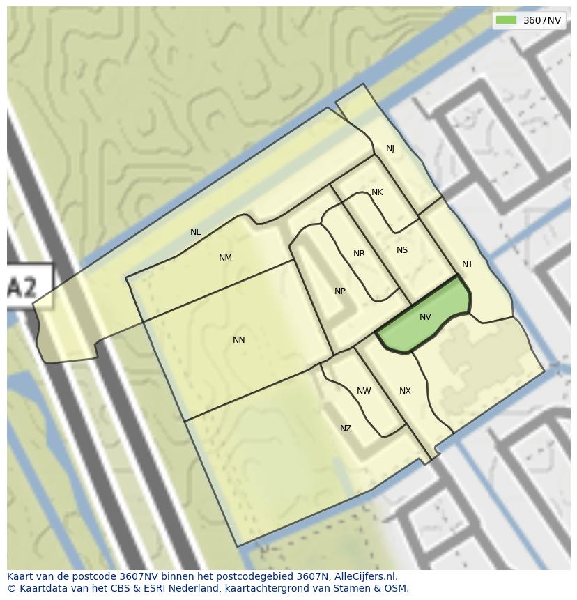 Afbeelding van het postcodegebied 3607 NV op de kaart.