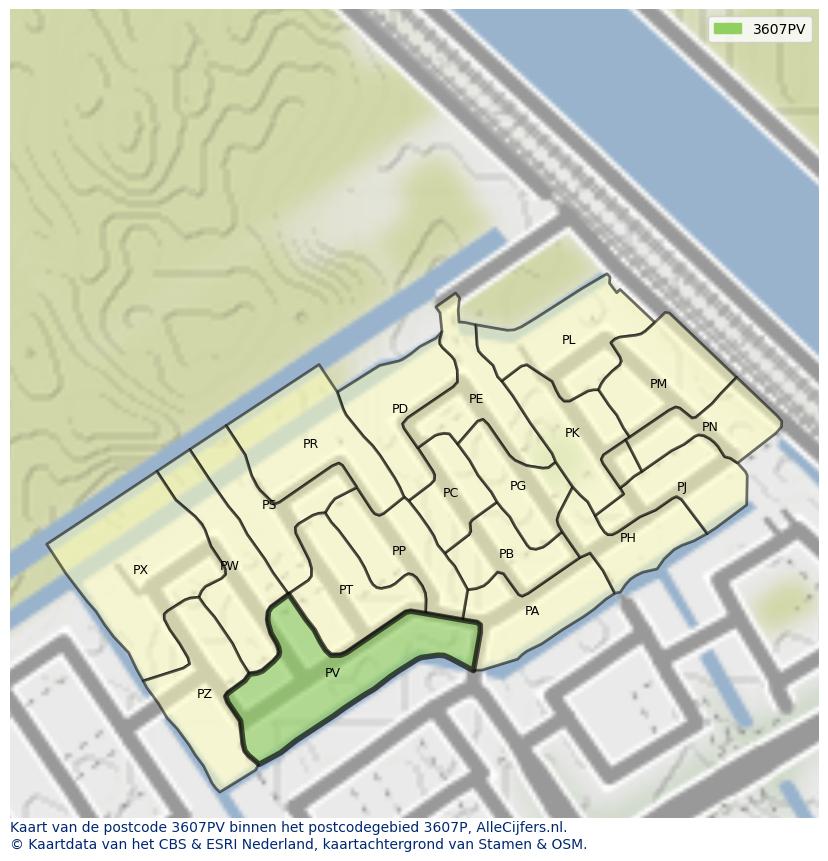 Afbeelding van het postcodegebied 3607 PV op de kaart.