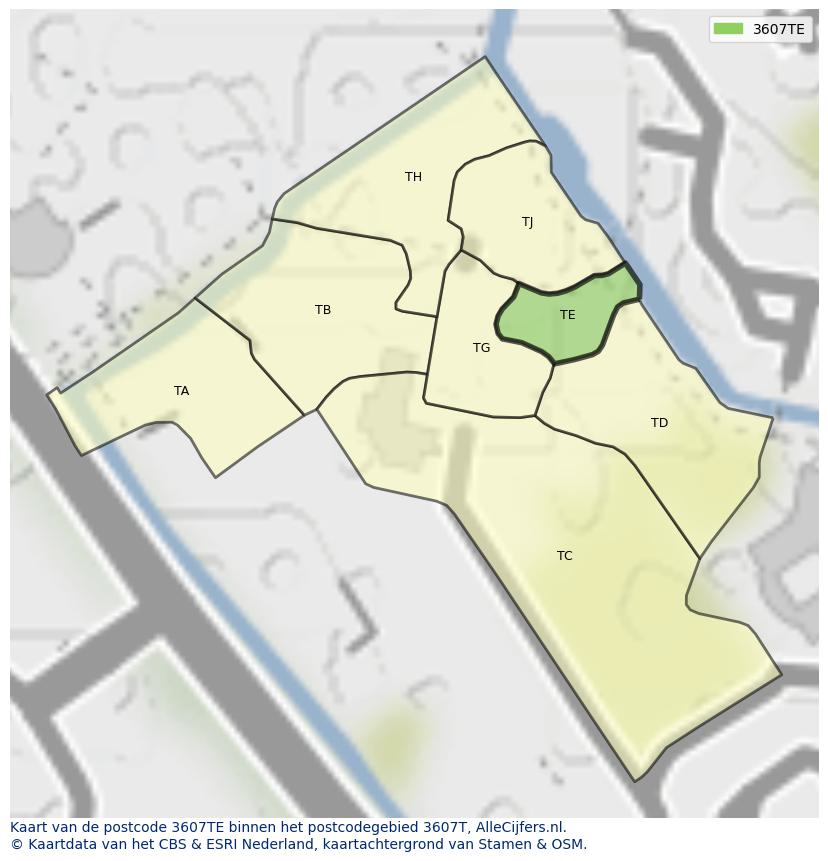 Afbeelding van het postcodegebied 3607 TE op de kaart.