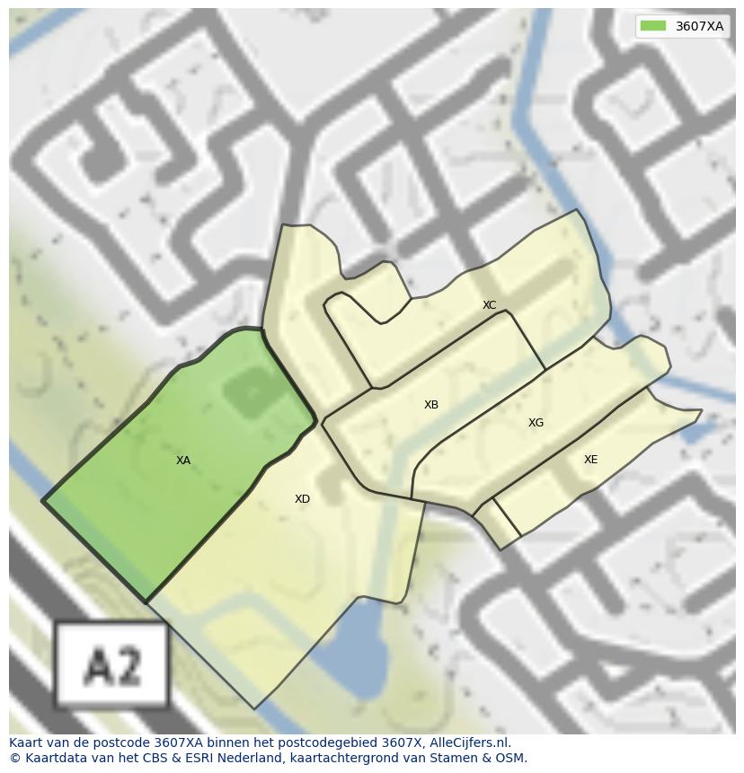 Afbeelding van het postcodegebied 3607 XA op de kaart.