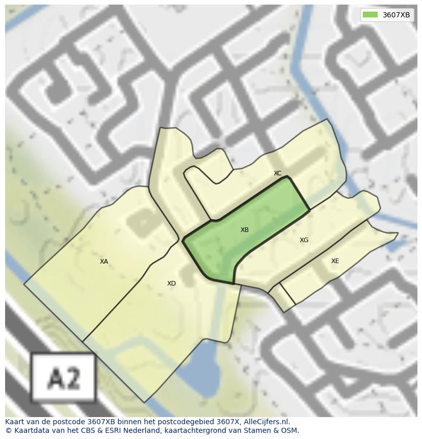 Afbeelding van het postcodegebied 3607 XB op de kaart.