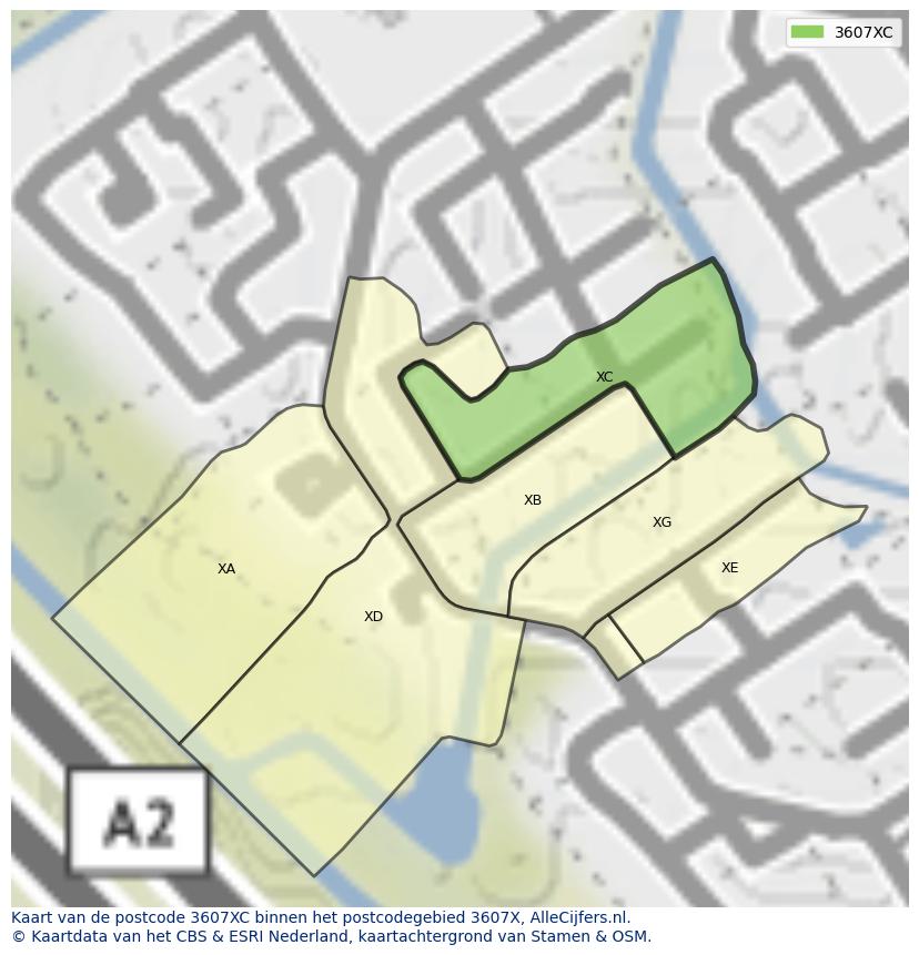 Afbeelding van het postcodegebied 3607 XC op de kaart.