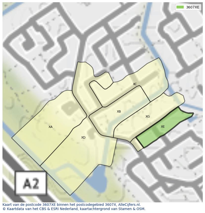 Afbeelding van het postcodegebied 3607 XE op de kaart.