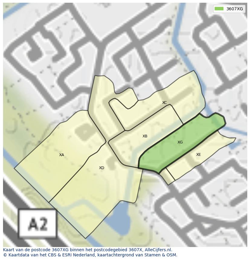 Afbeelding van het postcodegebied 3607 XG op de kaart.