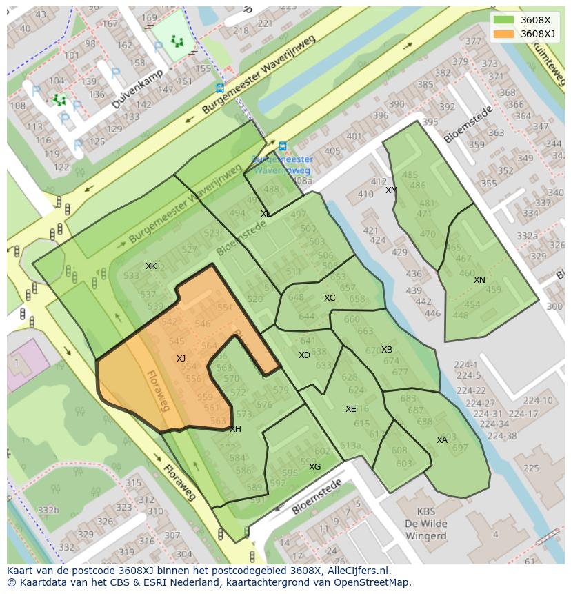 Afbeelding van het postcodegebied 3608 XJ op de kaart.