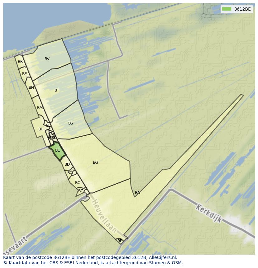 Afbeelding van het postcodegebied 3612 BE op de kaart.