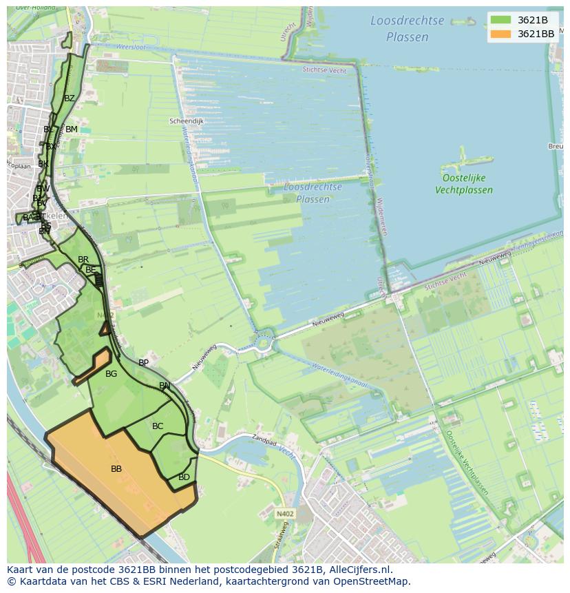 Afbeelding van het postcodegebied 3621 BB op de kaart.