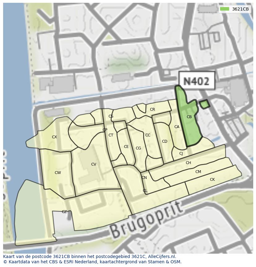 Afbeelding van het postcodegebied 3621 CB op de kaart.