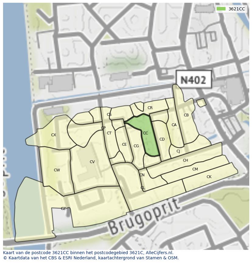 Afbeelding van het postcodegebied 3621 CC op de kaart.