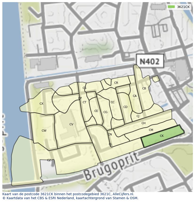 Afbeelding van het postcodegebied 3621 CK op de kaart.