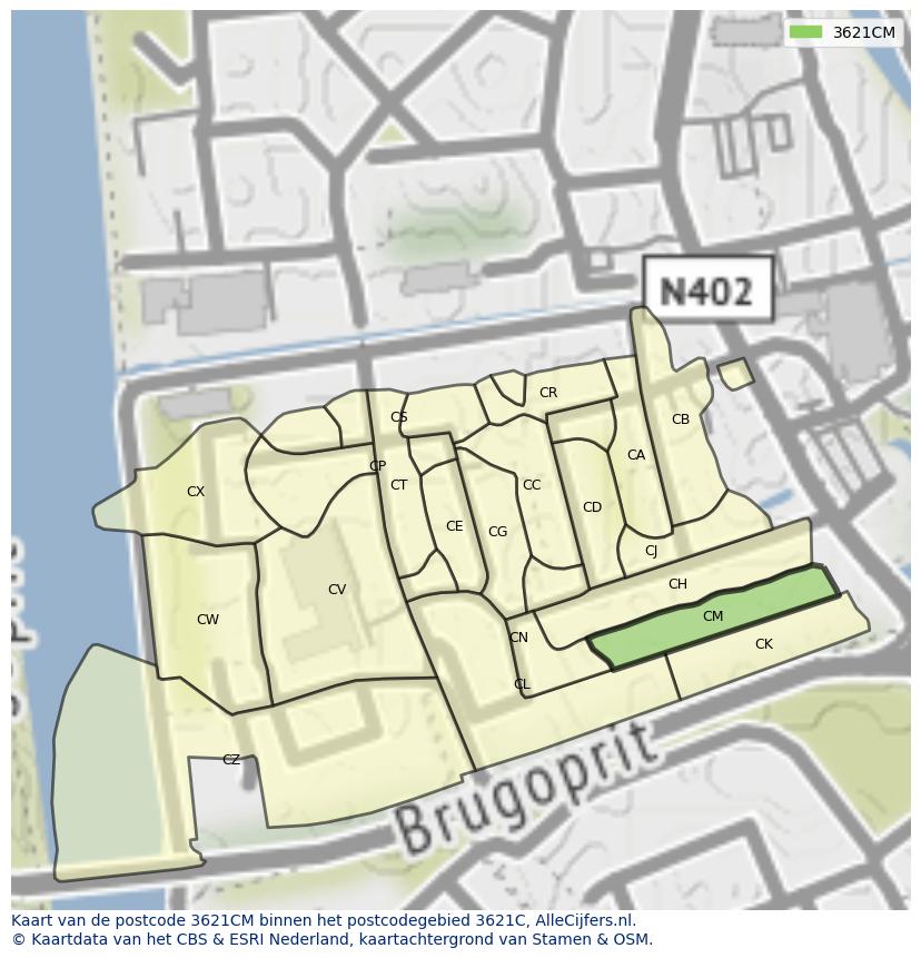 Afbeelding van het postcodegebied 3621 CM op de kaart.