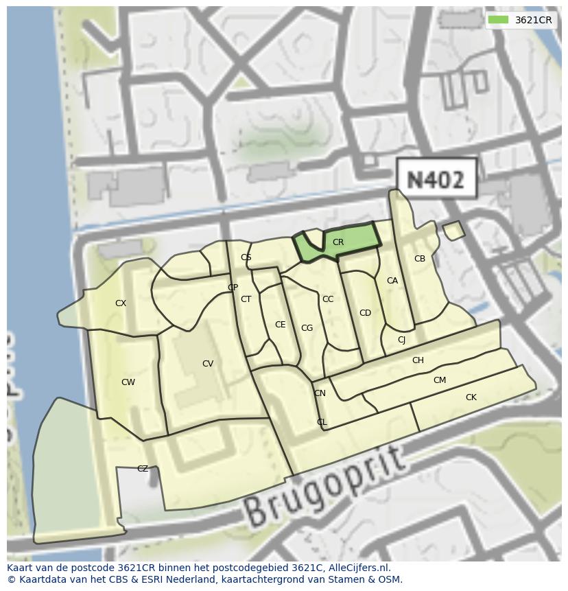 Afbeelding van het postcodegebied 3621 CR op de kaart.