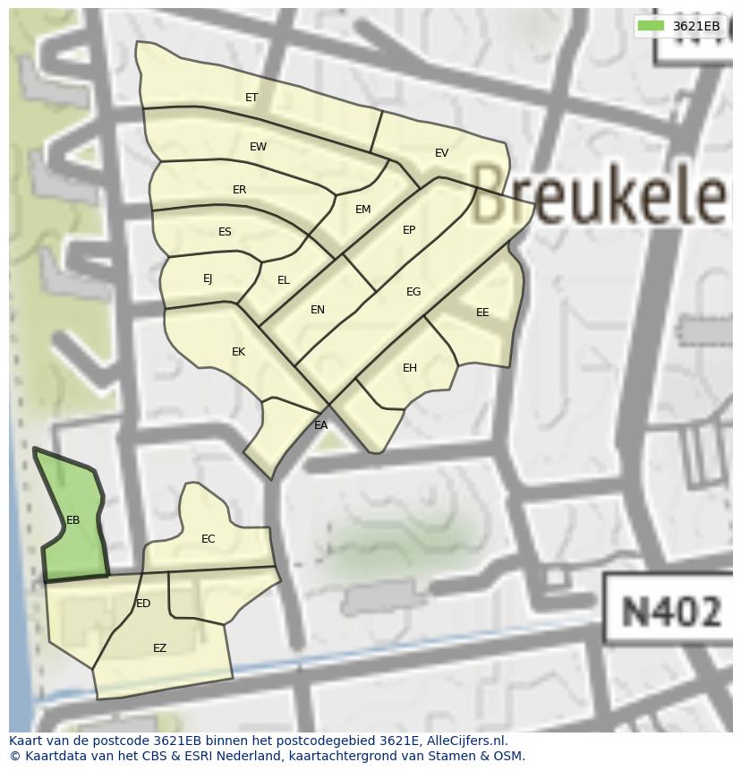 Afbeelding van het postcodegebied 3621 EB op de kaart.