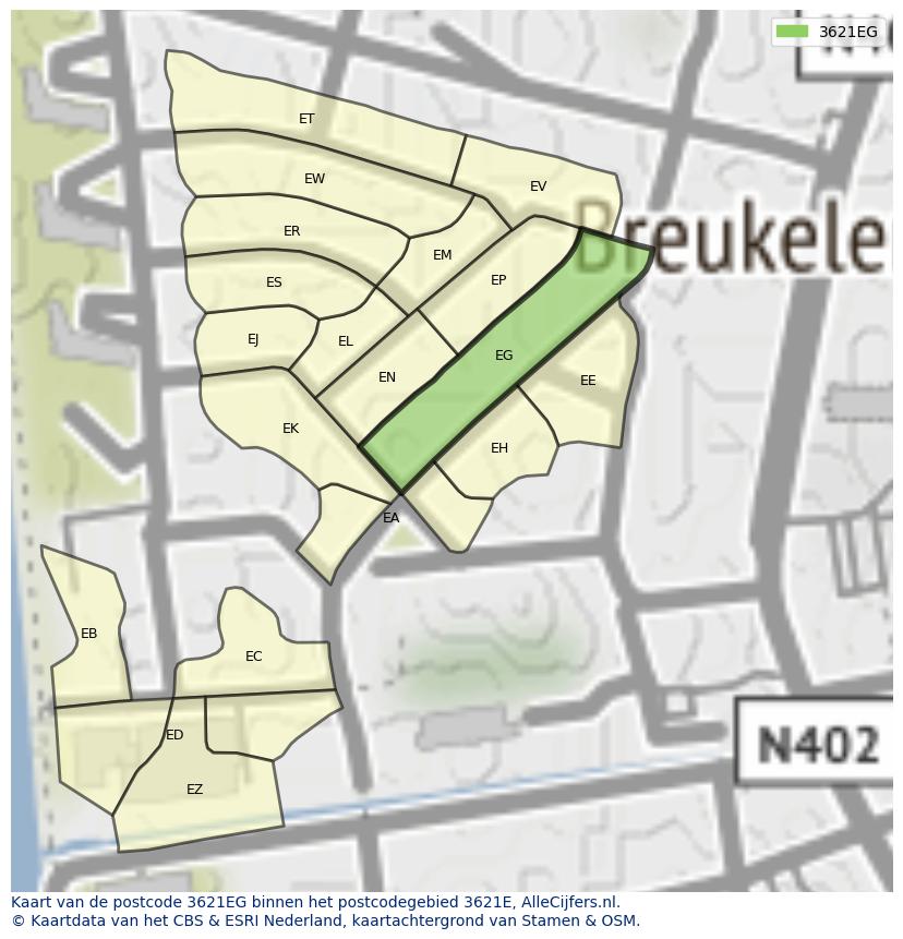 Afbeelding van het postcodegebied 3621 EG op de kaart.
