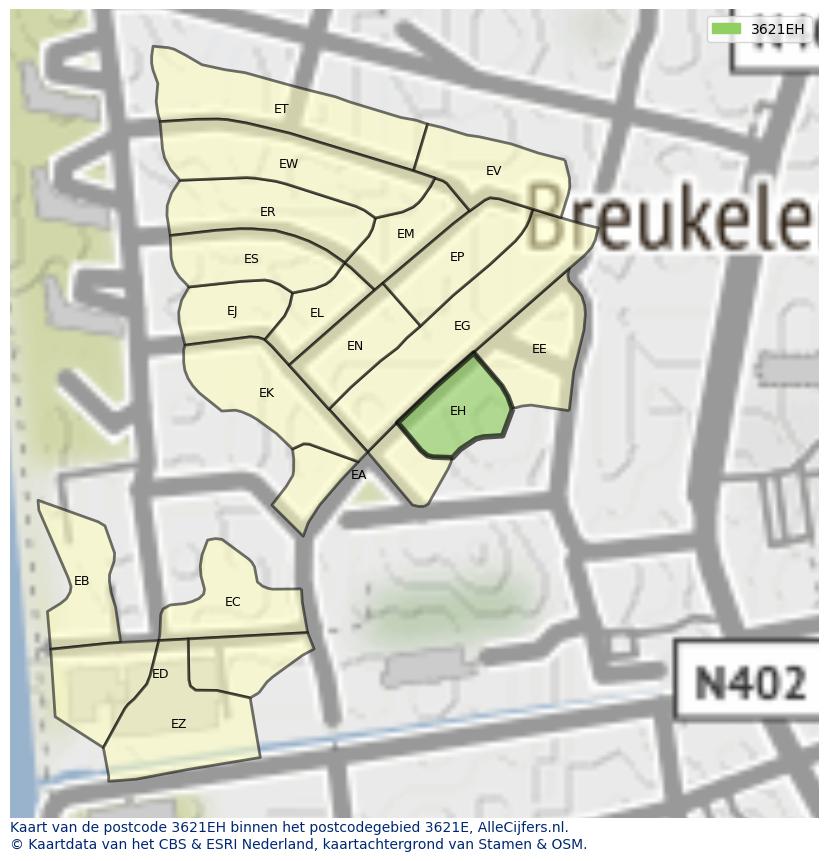 Afbeelding van het postcodegebied 3621 EH op de kaart.