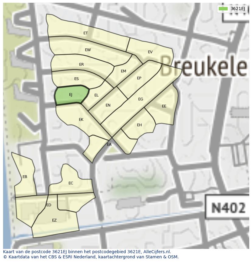 Afbeelding van het postcodegebied 3621 EJ op de kaart.
