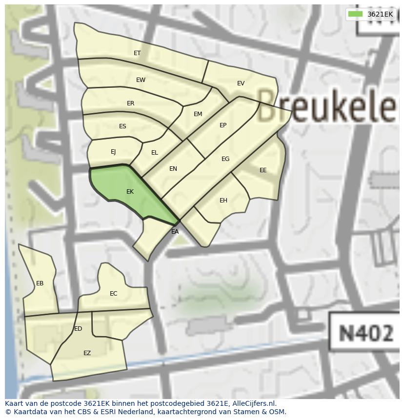 Afbeelding van het postcodegebied 3621 EK op de kaart.