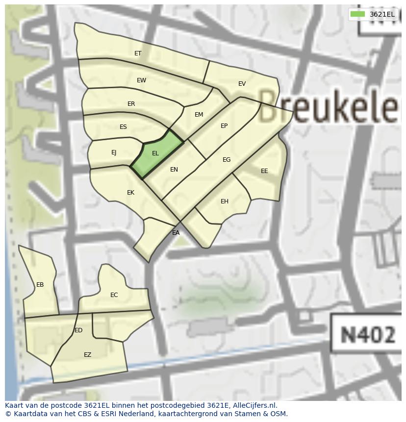 Afbeelding van het postcodegebied 3621 EL op de kaart.