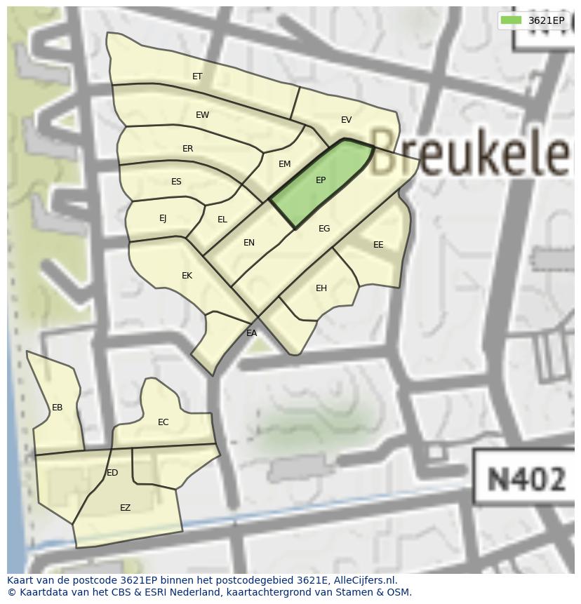 Afbeelding van het postcodegebied 3621 EP op de kaart.