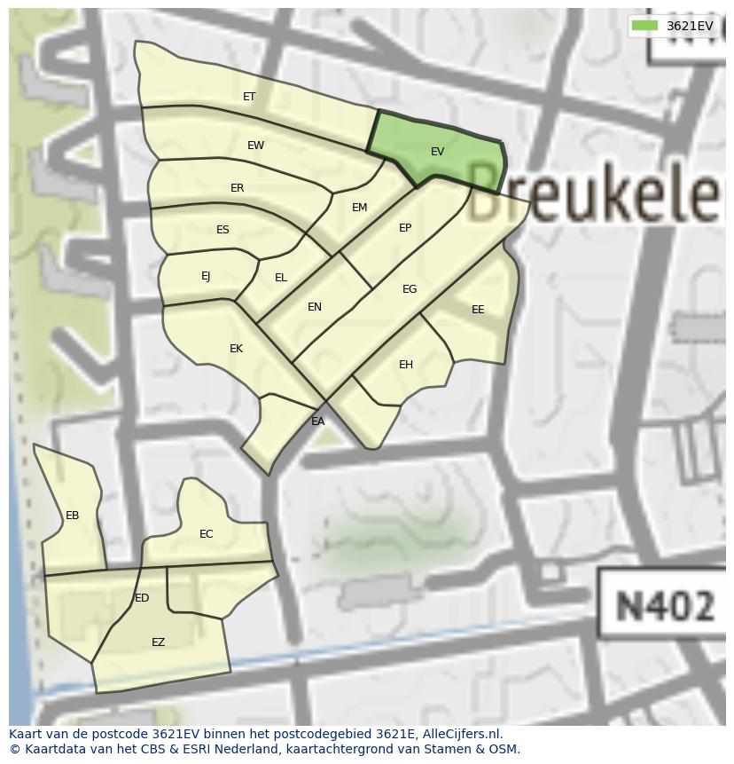 Afbeelding van het postcodegebied 3621 EV op de kaart.