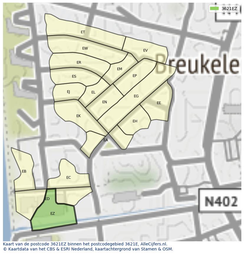 Afbeelding van het postcodegebied 3621 EZ op de kaart.
