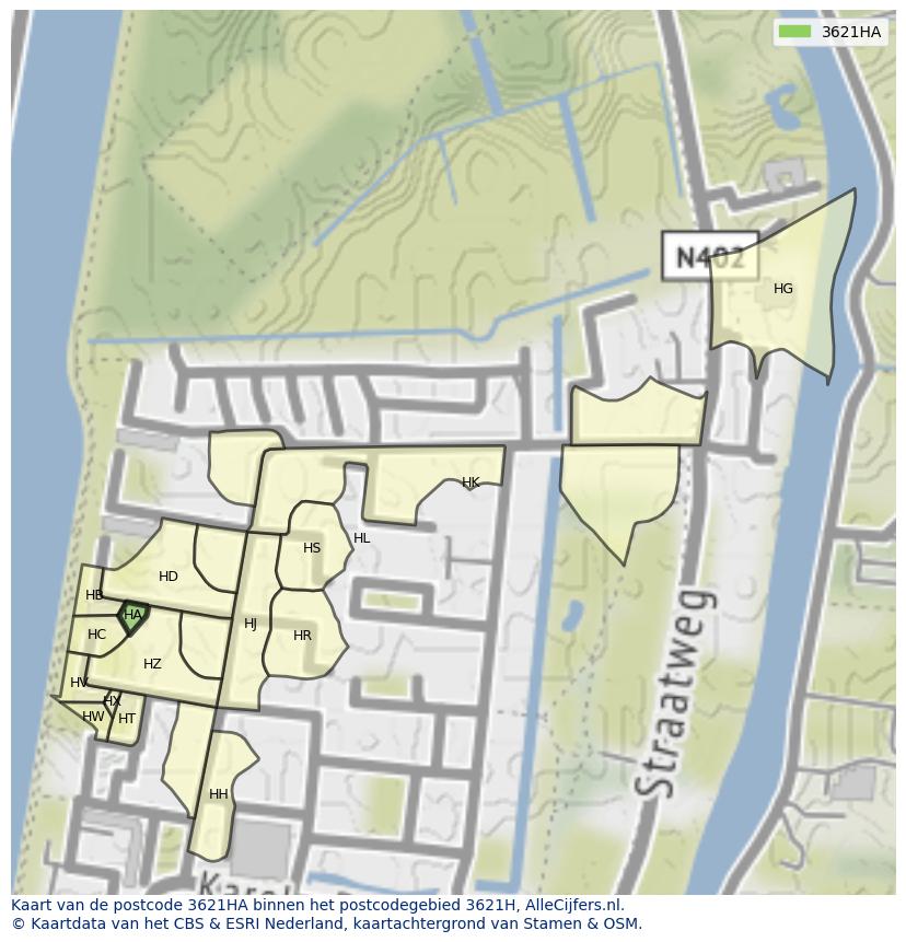 Afbeelding van het postcodegebied 3621 HA op de kaart.