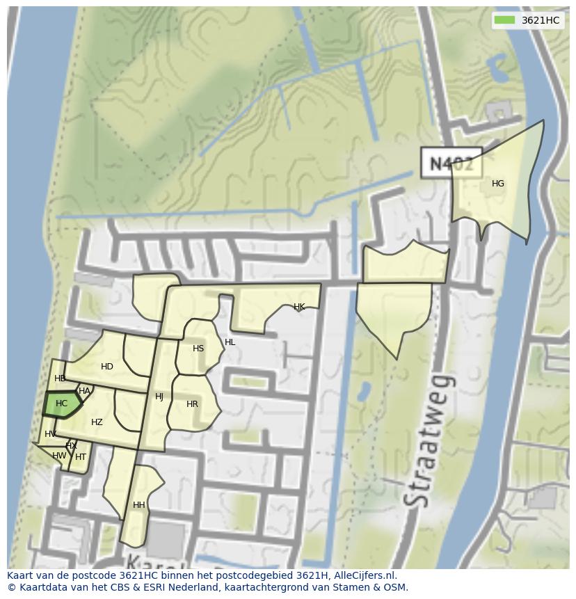 Afbeelding van het postcodegebied 3621 HC op de kaart.