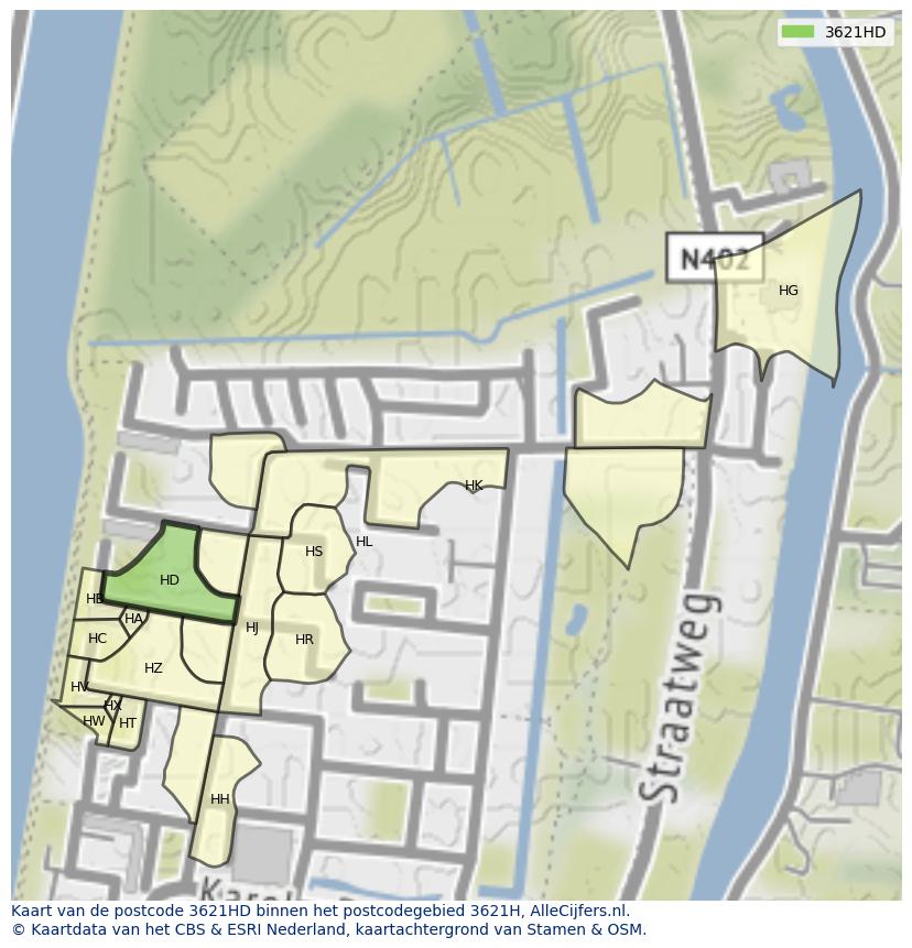 Afbeelding van het postcodegebied 3621 HD op de kaart.