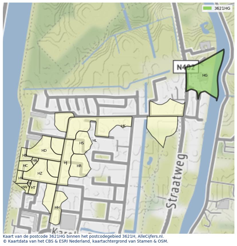 Afbeelding van het postcodegebied 3621 HG op de kaart.