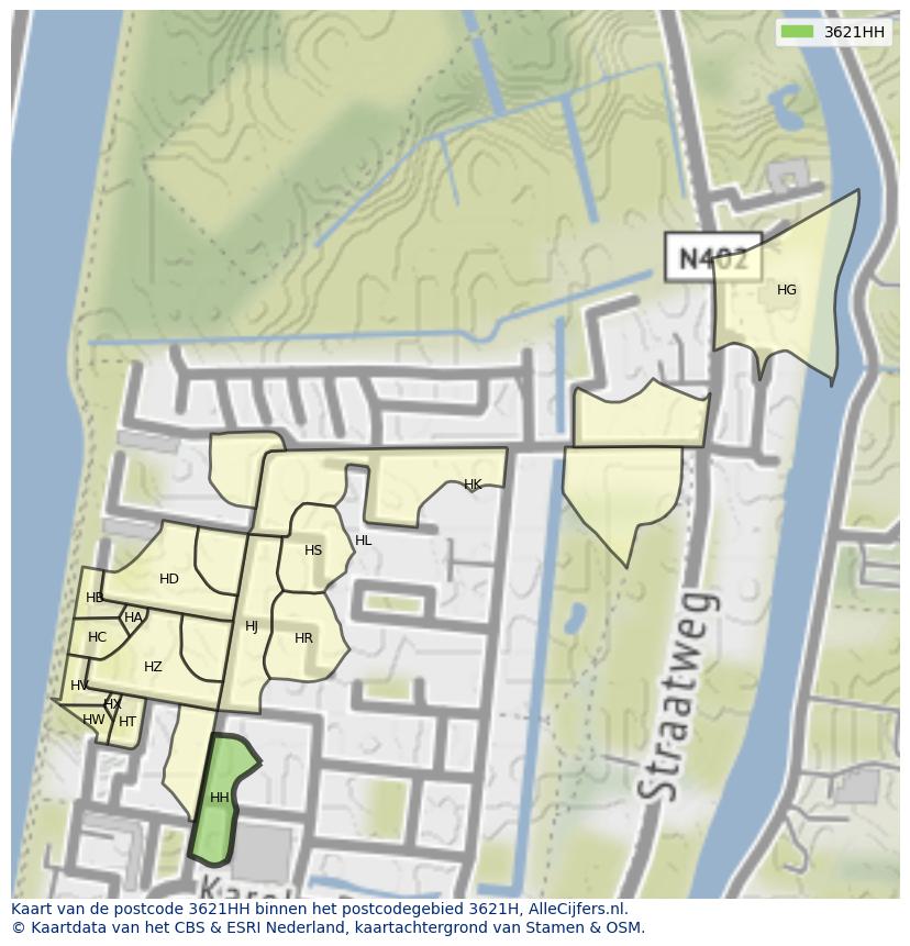 Afbeelding van het postcodegebied 3621 HH op de kaart.
