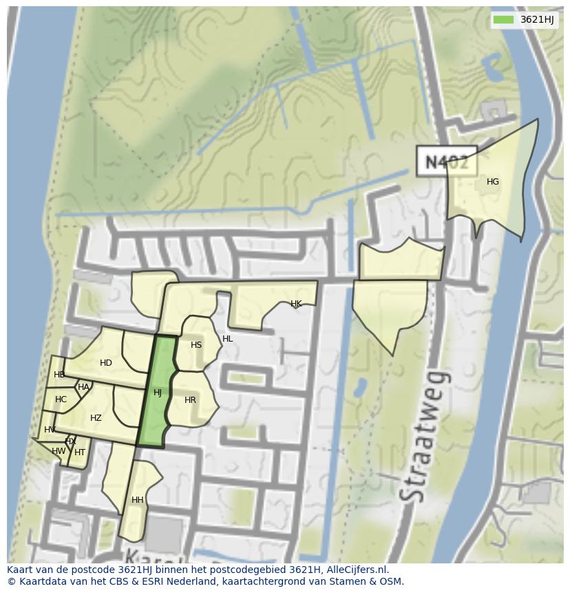 Afbeelding van het postcodegebied 3621 HJ op de kaart.