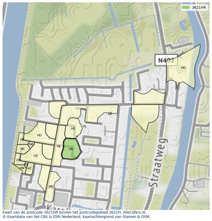 Afbeelding van het postcodegebied 3621 HR op de kaart.