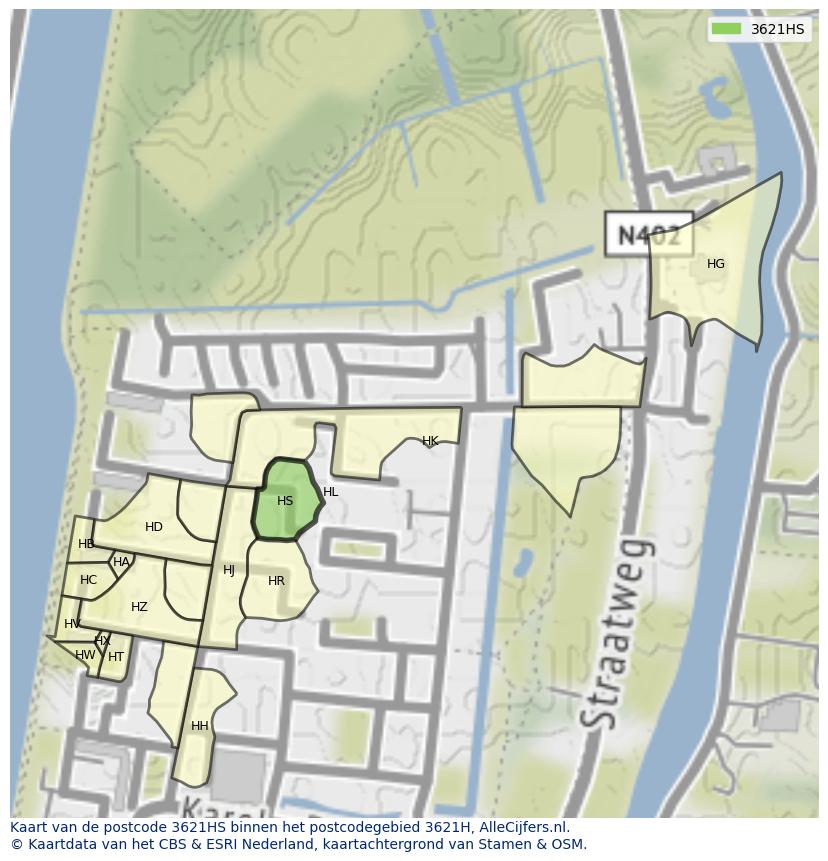 Afbeelding van het postcodegebied 3621 HS op de kaart.