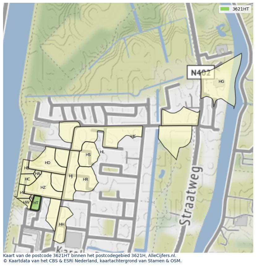 Afbeelding van het postcodegebied 3621 HT op de kaart.