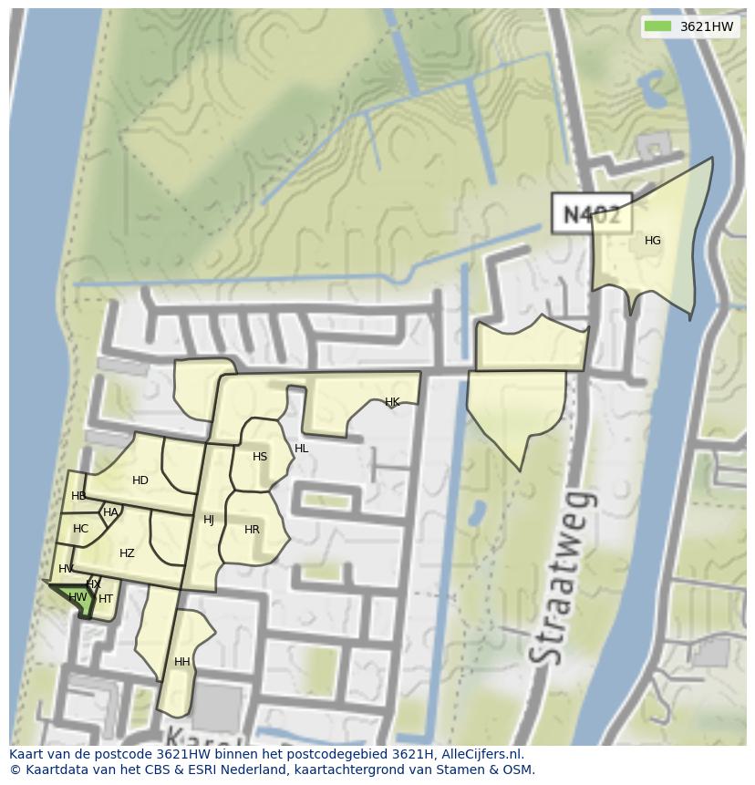 Afbeelding van het postcodegebied 3621 HW op de kaart.