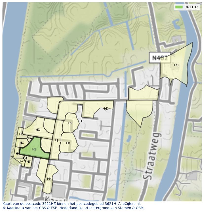 Afbeelding van het postcodegebied 3621 HZ op de kaart.