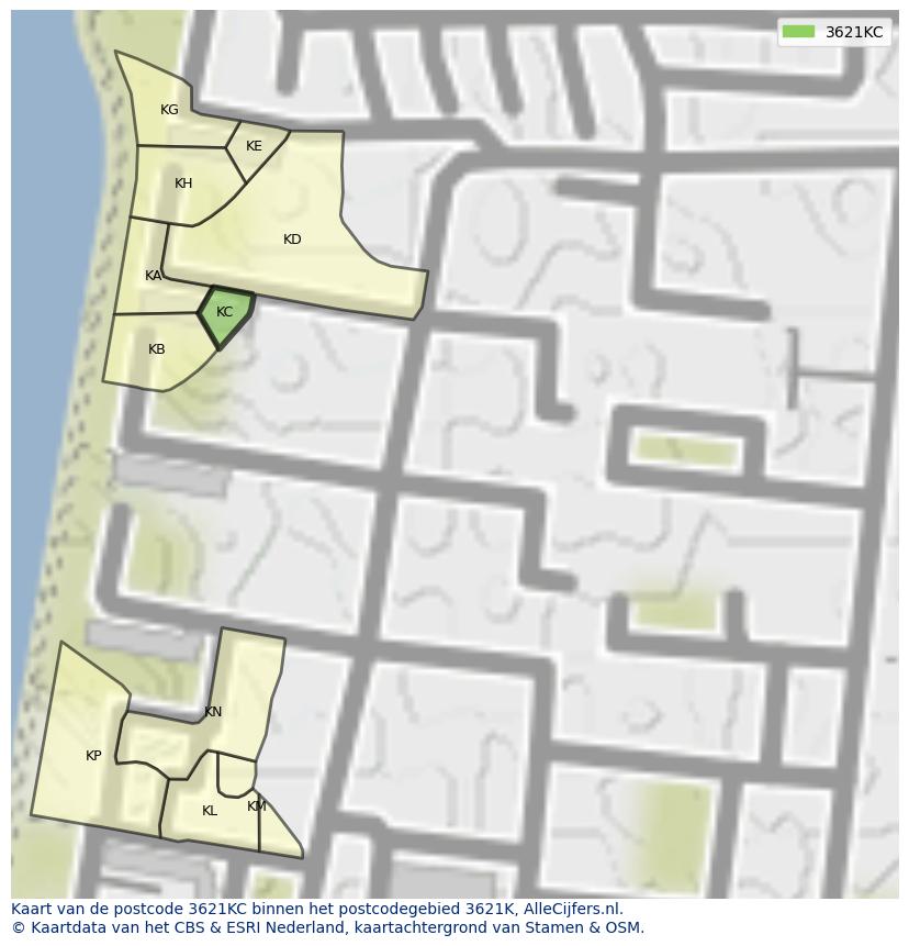 Afbeelding van het postcodegebied 3621 KC op de kaart.