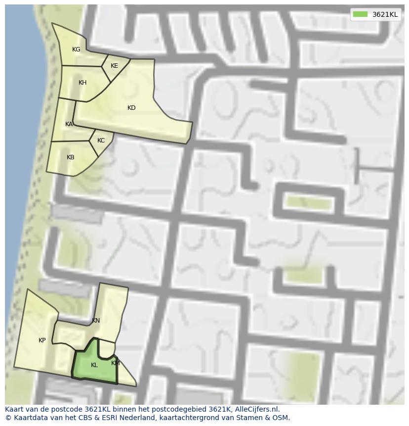 Afbeelding van het postcodegebied 3621 KL op de kaart.