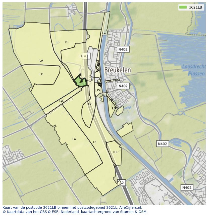 Afbeelding van het postcodegebied 3621 LB op de kaart.