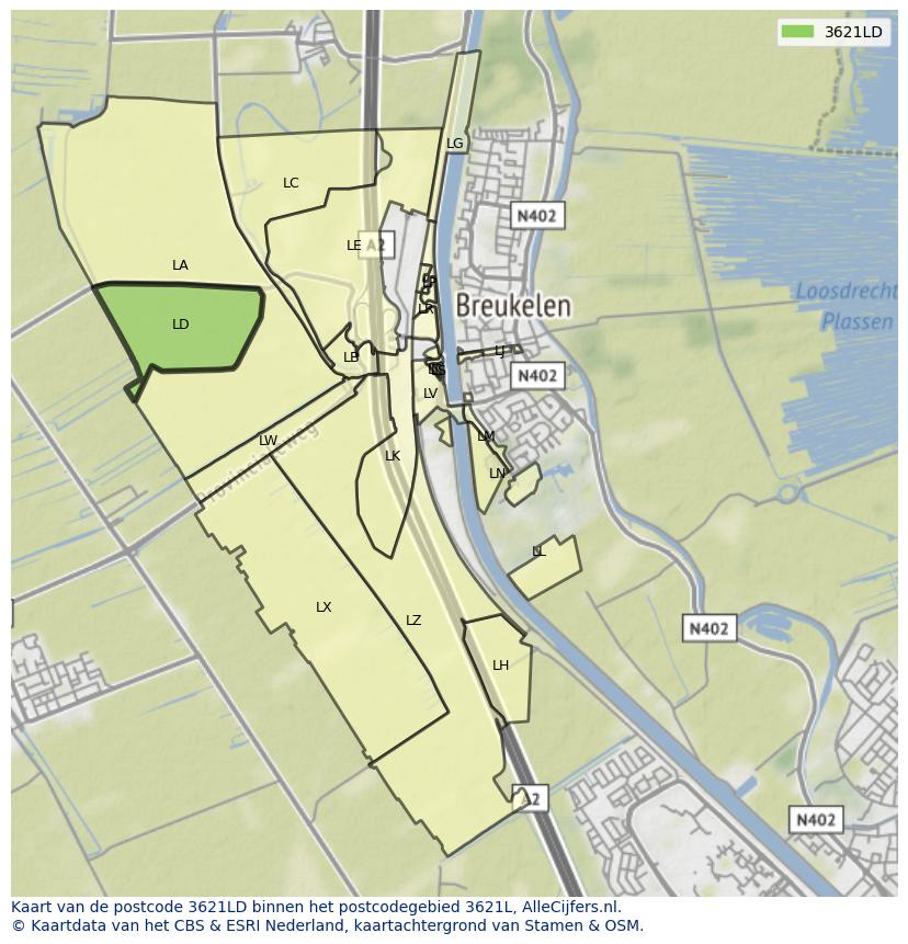 Afbeelding van het postcodegebied 3621 LD op de kaart.