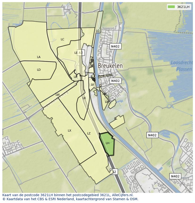 Afbeelding van het postcodegebied 3621 LH op de kaart.
