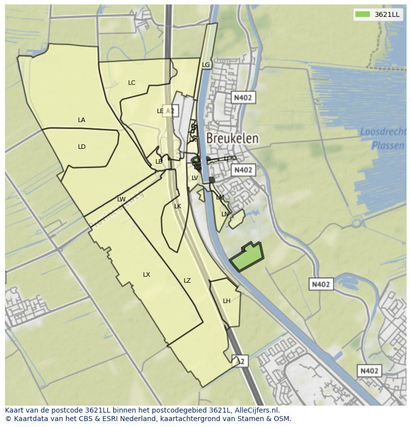 Afbeelding van het postcodegebied 3621 LL op de kaart.