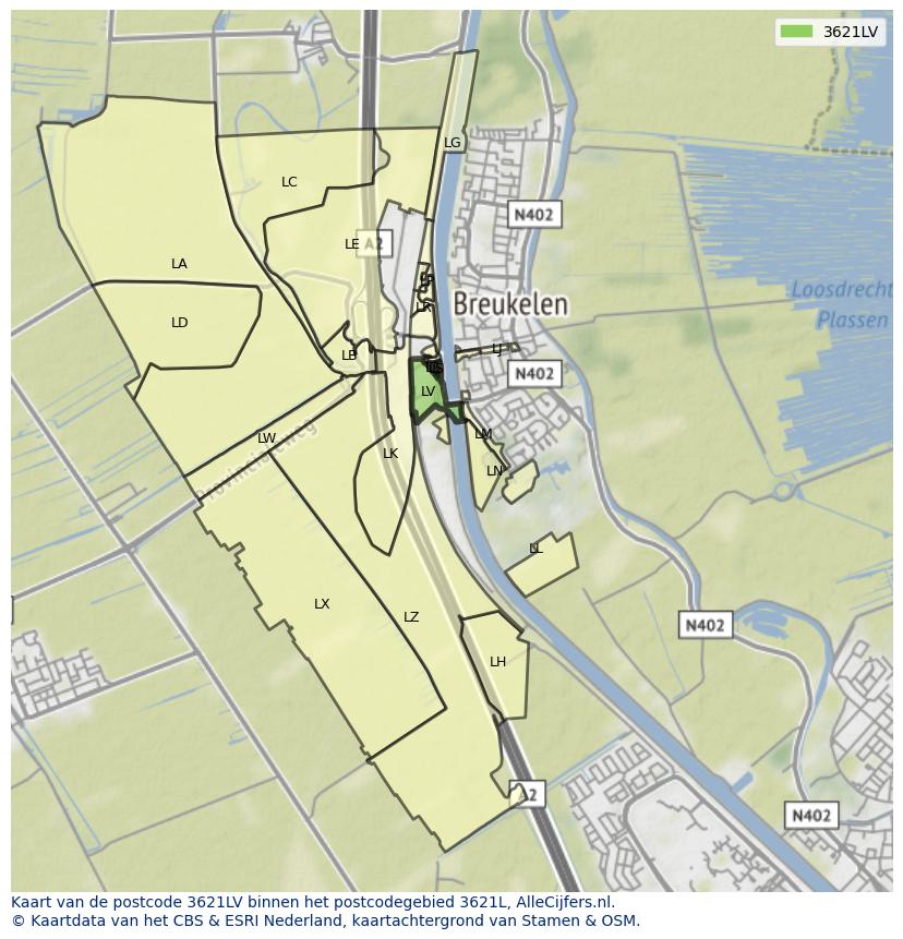 Afbeelding van het postcodegebied 3621 LV op de kaart.
