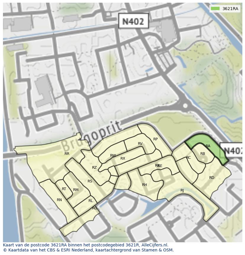 Afbeelding van het postcodegebied 3621 RA op de kaart.