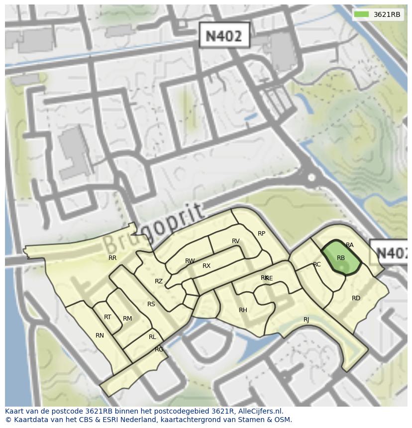 Afbeelding van het postcodegebied 3621 RB op de kaart.